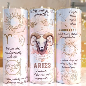 Znak zodiaku Baran Pastel 20 oz Skinny Tumbler Sublimacja Wzory Szablony Prosty projekt Cyfrowe pobieranie PNG