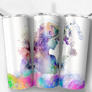Virgo Zodiac Sign Pastel watercolor 20 oz Skinny Tumbler Sublimation Designs Templates Straight Design Digital Download PNG
