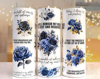 Afirmações positivas florais 20 oz Skinny Tumbler Sublimation Design Download digital PNG instantâneo, borboleta inspiradora