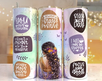 Afirmações positivas florais 20 oz Skinny Tumbler Sublimation Design Download digital PNG instantâneo, borboleta inspiradora