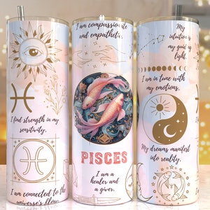 Znak zodiaku RYBY Pastel 20 oz Skinny Tumbler Sublimacja Wzory Szablony Prosty projekt Cyfrowe pobieranie PNG