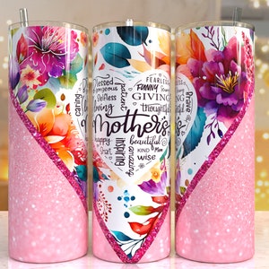 Mother's Day vibrant rainbow floral Sublimation - 20 oz tumbler sublimation image Design, Mothers day tumbler, pink glitter