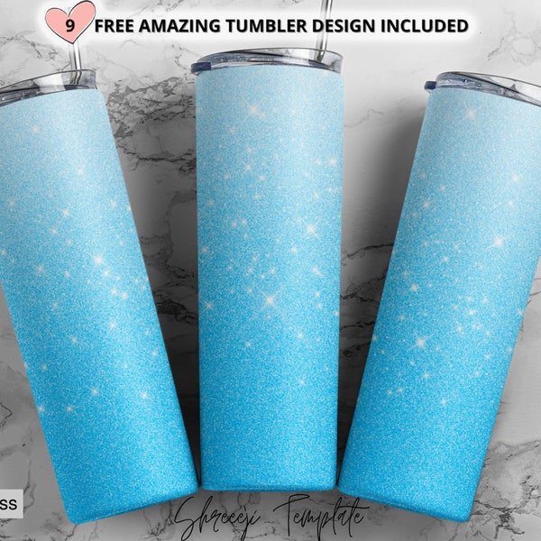 Sparkling Blue glitter Ombre Tumbler Wrap, blue Sublimation Design, 20 oz Skinny Tumbler, Digital Download, Gradient Tumbler PNG Sublimate