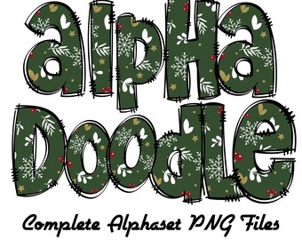 Christmas Alphabet Letters PNG Bundle,HOHO Doodle Letters, Hand Drawn Alphabet Doodle, Sublimation Alpha Set Designs PNG