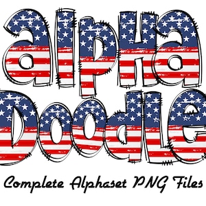 USA Alphabet Letters PNG Bundle, Patriotic American Flag Doodle Letters, Hand Drawn Alphabet Doodle, Sublimation Alpha Set Designs PNG