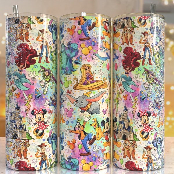 Conception de gobelet princesse, souris et canard de dessin animé | Téléchargements de modèles pour sublimation du royaume magique - Gobelet de 20 oz pour sublimation