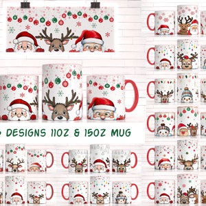 15 Peaking Christmas Mug Sublimation Template - Sublimation Designs -11Oz Mug -15Oz Mug PNG Mug Templates - Cricut Mug Press Designs Wrap