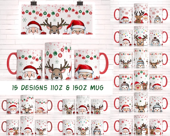 15 Peaking Christmas Mug Sublimation Template - Sublimation Designs -11Oz Mug -15Oz Mug PNG Mug Templates - Cricut Mug Press Designs Wrap