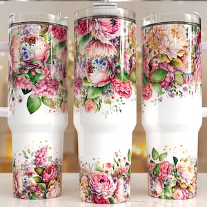 Lebendige Blumen 40 Unzen Quencher Tumbler Wrap / PNG Tumbler Design Sublimation Designs Downloads - PNG / nahtloses Design