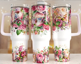 Vibrant Floral 40oz Quencher Tumbler Wrap/  PNG Tumbler Design Sublimation Designs Downloads - PNG/ seamless design