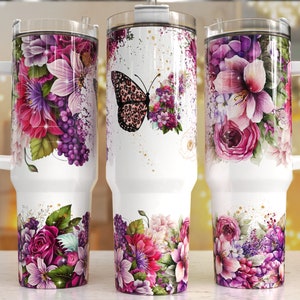 Schmetterling vibrierende Blumen 40 Unzen Quencher Tumbler Wrap / PNG Tumbler Design Sublimation Designs Downloads - PNG / nahtloses Design