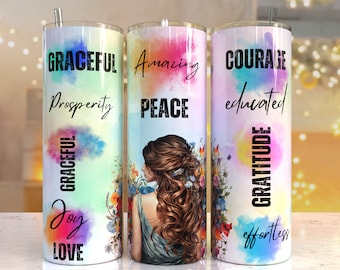 Afirmações positivas florais 20 oz Skinny Tumbler Sublimation Design Download digital PNG instantâneo, borboleta inspiradora