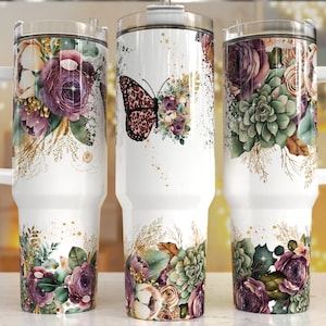 Schmetterling vibrierende Blumen 40 Unzen Quencher Tumbler Wrap / PNG Tumbler Design Sublimation Designs Downloads - PNG / nahtloses Design