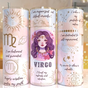 Virgo Zodiac Sign Pastel 20 oz Skinny Tumbler Sublimation Designs Templates Straight Design Digital Download PNG