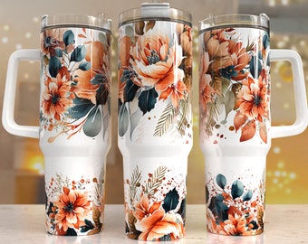Boho Floral 40oz Quencher Tumbler Wrap/  PNG Tumbler Design Sublimation Designs Downloads - PNG/ seamless design
