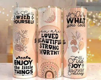 Afirmações positivas florais 20 oz Skinny Tumbler Sublimation Design Download digital PNG instantâneo, borboleta inspiradora