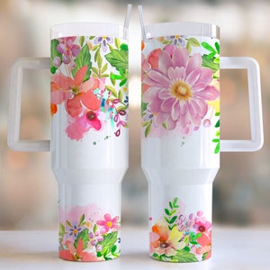 Lebendige Blumen 40 Unzen Quencher Tumbler Wrap / PNG Tumbler Design Sublimation Designs Downloads - PNG / nahtloses Design
