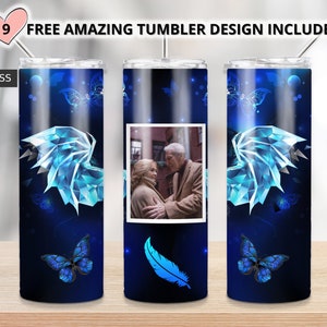 Memorial Tumbler Png Wrap, photo collage wings tumbler ,20oz Skinny Sublimation,Photo tumbler sublimation design download, memorial wrap