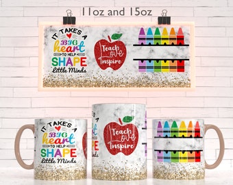 Leraar naam goud glitter mok sublimatie sjabloon-sublimatie ontwerpen-11Oz mok-15Oz mok PNG mok sjablonen-Cricut mok pers ontwerpen wrap