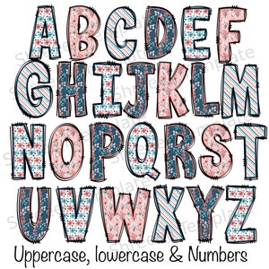 4 set of Spring floral Doodle Letters Alphabet PNG Hand Drawn Upper and Lower Case Numbers Alpha Pack Digital Download image 3