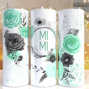 MIMI tumbler,Teal watercolor floral tumbler, 20oz Skinny Tumbler Sublimation Designs Tumbler PNG File Digital Download,Teal tumbler