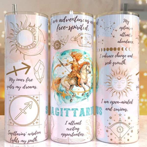 Sagittarius Zodiac Sign Pastel 20 oz Skinny Tumbler Sublimation Designs Templates Straight Design Digital Download PNG