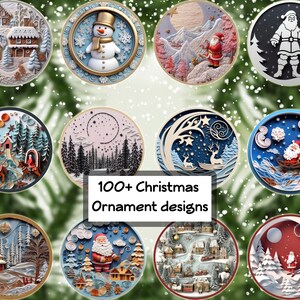 Pakiet 100+ okrągłych ozdób świątecznych PNG Szablon sublimacji, wzory ozdób świątecznych na pamiątkę ze zdjęciami w formacie PNG do pobrania cyfrowego