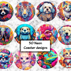 50 PNG Neon Car Coaster Sublimation Design, Car Coaster Designs, Round Sublimation Design, Instant Download, Commercial Use Png