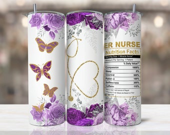 Purple Floral nurse tumbler,Gold glitter nurse 20oz Skinny Tumbler Sublimation Designs, Nurse PNG File Digital Download,Nurse life PNG