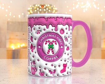 Puffy Christmas vibes Mug Sublimation Template - Sublimation Designs -11Oz Mug -15Oz Mug PNG Mug Templates -Cricut Mug Press Designs