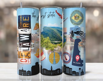 Delaware Tumbler Designs | 20oz Skinny Tumbler Sublimation Designs download, PNG File Digital Download, State PNG,state tumbler