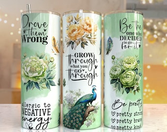 Afirmações positivas florais 20 oz Skinny Tumbler Sublimation Design Download digital PNG instantâneo, borboleta inspiradora
