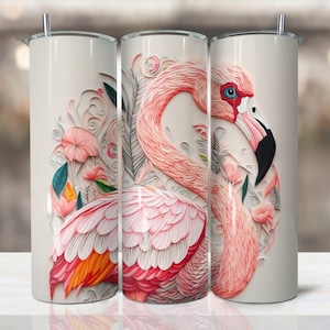 Flamingo Embroidery Tumbler Png, 20 oz Skinny Tumbler Design Sublimation, Tumbler Png, Sublimation Tumbler Designs Downloads, Flamingo wrap