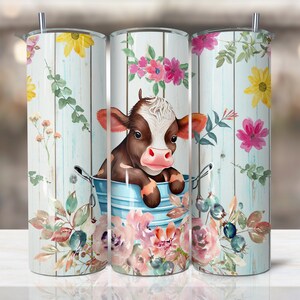 floral Highland Cow Print Tumbler, cowhide sunflowerSkinny Tumbler,20 oz Skinny Tumbler Sublimation Design download, western tumbler