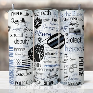 20 oz Skinny Tumbler Sublimation Design Template Police Design Digital PNG Inst DIGITAL Only Back the Blue First Responder Officer Word Art
