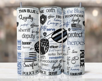 20 oz Skinny Tumbler Sublimation Design Template Police Design Digital PNG Inst DIGITAL Only Back the Blue First Responder Officer Word Art