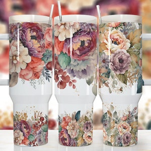 Lebendige Blumen 40 Unzen Quencher Tumbler Wrap / PNG Tumbler Design Sublimation Designs Downloads - PNG / nahtloses Design