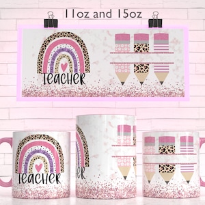 Plantilla de sublimación de taza con brillo de nombre del maestro - Diseños de sublimación - Taza de 11Oz - Taza de 15Oz Plantillas de taza PNG - Cricut Mug Press Designs Wrap