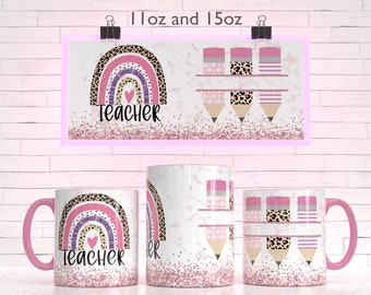 Leraar naam glitter mok sublimatie sjabloon - sublimatie ontwerpen -11Oz mok -15Oz mok PNG mok sjablonen - Cricut mok pers ontwerpen Wrap