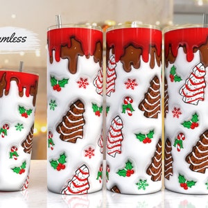 Seamless 3D Christmas Tumbler Wrap PNG, 3D Puff Christmas cake 20oz Tumbler Sublimation, Christmas,3D puffy Tumbler,Digital Download