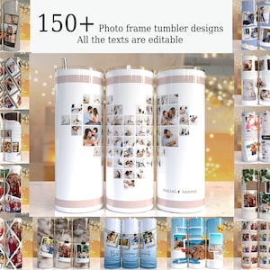 Más de 150 ediciones personalizadas Agregar propia foto, plantilla de vaso de fotos, collage de fotos de sublimación png Vaso delgado de 20 oz, envoltura completa de tobogán acuático, marco de Canva