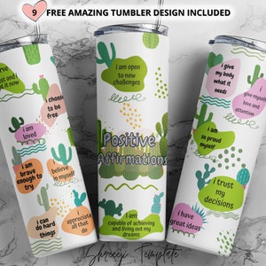 Affirmation cactus Design Tumbler Sublimation | Sublimation Designs Downloads - 20 oz tumbler sublimation image Design - PNG 2022