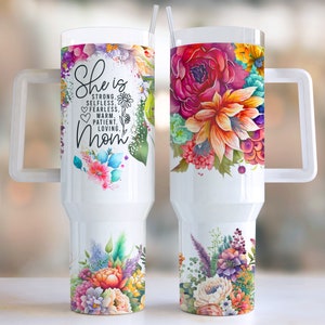 Sie ist Mutter lebendige Floral 40 Unzen Quencher Tumbler Wrap / PNG Tumbler Design Sublimation Designs Downloads - PNG / nahtloses Design