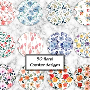 50 PNG floral Car Coaster Sublimation Design, Car Coaster Designs, Round Sublimation Design, Instant Download, Commercial Use Png