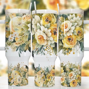 Lebendige Blumen 40 Unzen Quencher Tumbler Wrap / PNG Tumbler Design Sublimation Designs Downloads - PNG / nahtloses Design