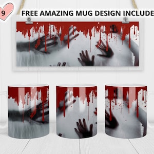 Halloween Mug Sublimation Template - Sublimation Designs -11Oz Mug -15Oz Mug PNG Mug Templates - Cricut Mug Press Designs Wrap, horror mug