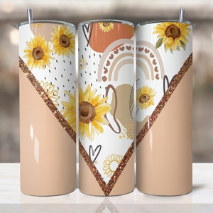 Boho sunflower Floral Tumbler Wrap, Autumn Boho Sublimation Design, 20 oz Skinny Tumbler, Groovy Halloween Flower Tumbler PNG, Digital