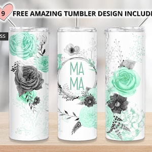 MAMA tumbler,Teal watercolor floral tumbler, 20oz Skinny Tumbler Sublimation Designs Tumbler PNG File Digital Download,Teal tumbler