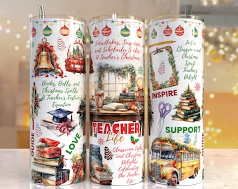 Lehrer Leben (Weihnachtsthema) 20 Unzen Skinny Becher Sublimation Designs, Lehrer PNG Datei digitaler Download, Lehrer Leben PNG, Lehrer Becher