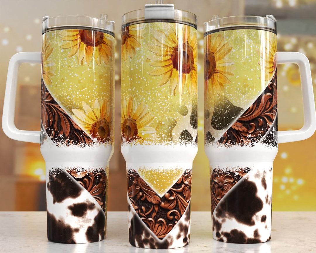 Western Sunflower 40oz Quencher Tumbler Wrap/ PNG Tumbler Design ...
